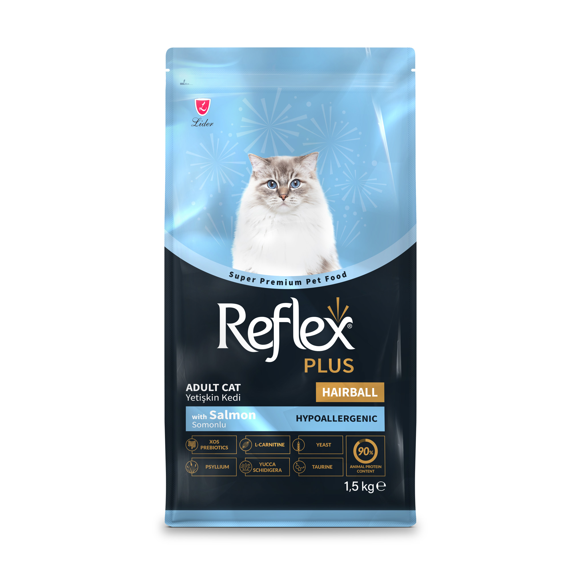 Сухий корм для котів, що живуть у приміщенні Reflex Plus Hairball &amp; Indoor для виведення шерсті, з лососем, 1.5 кг